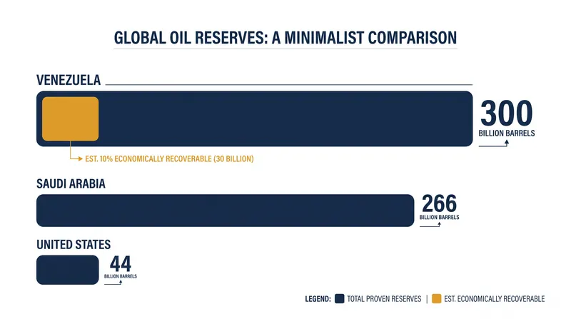 While Venezuela holds the world's largest proven reserves, only a fraction is economically viable to extract.