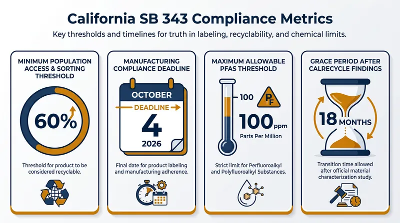 The strict statutory thresholds packaging must meet to retain recyclability claims in California.