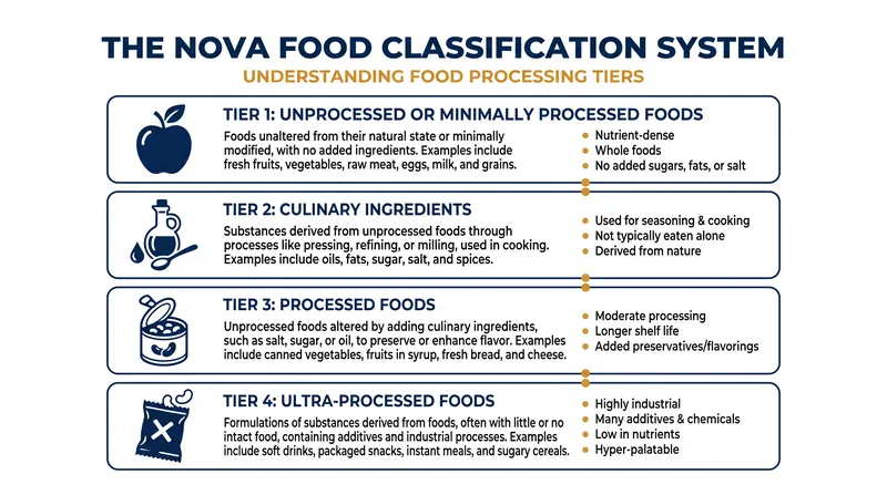 The NOVA classification system, developed in Brazil, is currently the most widely used framework for identifying ultra-processed foods.
