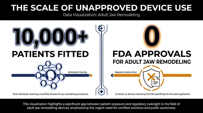 Despite lacking FDA clearance for adult jaw remodeling, unapproved devices have reached thousands of patients.