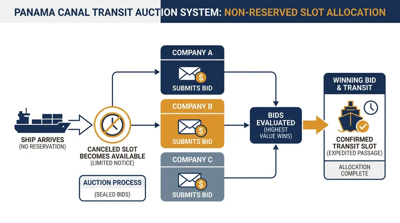 How the Panama Canal's sealed-bid auction system allocates last-minute transit slots.