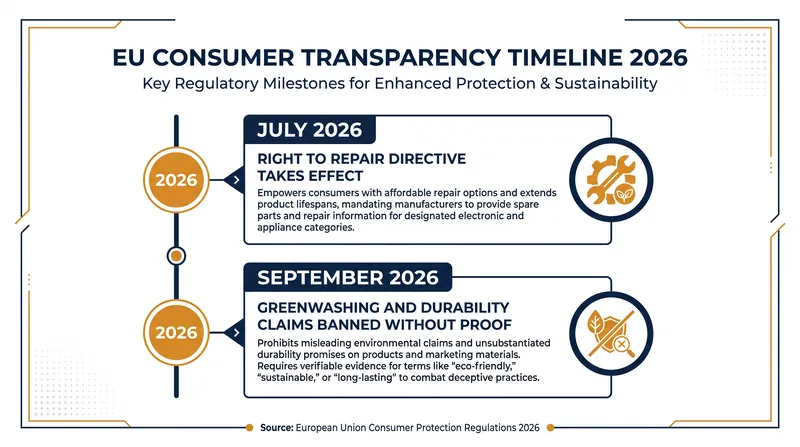 Key deadlines for the European Union's new consumer transparency regulations.