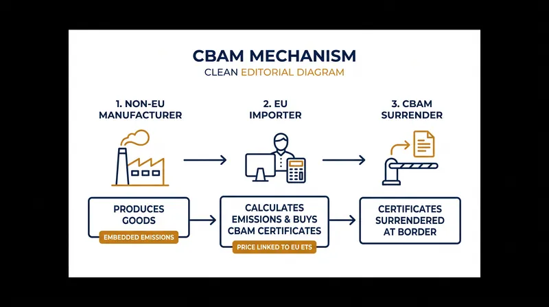 How the CBAM pricing mechanism links imported goods to the European carbon market.