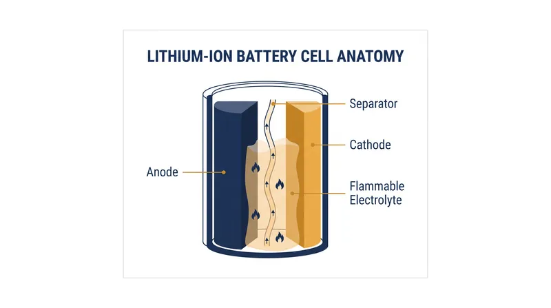 A compromised separator allows the cathode and anode to touch, creating an internal short circuit.