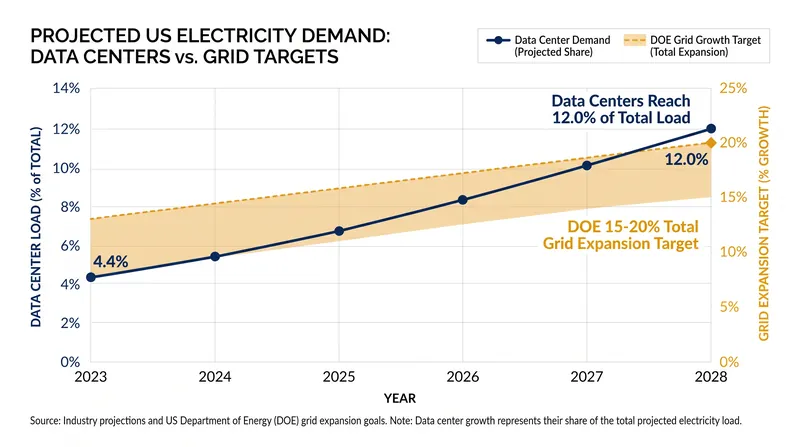 Data center load is projected to consume nearly all of the new capacity added to the US grid over the next decade.