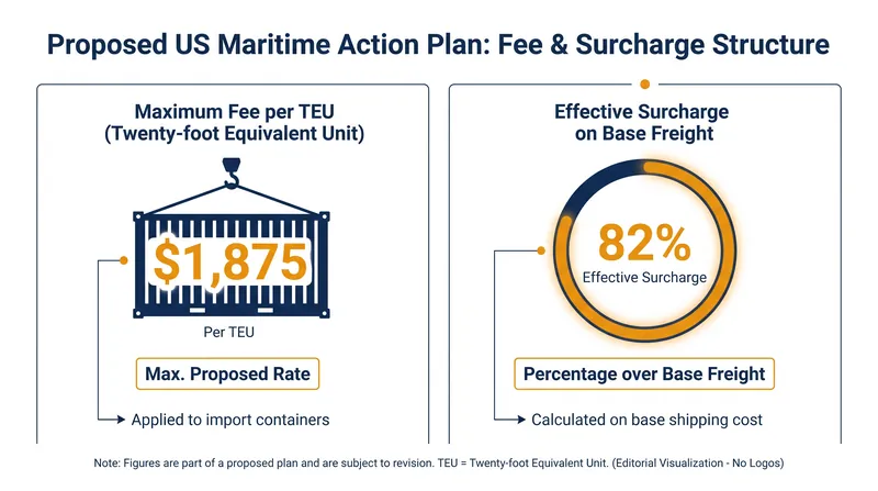 The maximum proposed fee would add $1,875 per TEU, fundamentally altering baseline freight costs.