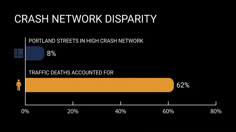 The High Crash Network represents a small fraction of Portland's streets but accounts for the majority of traffic fatalities.