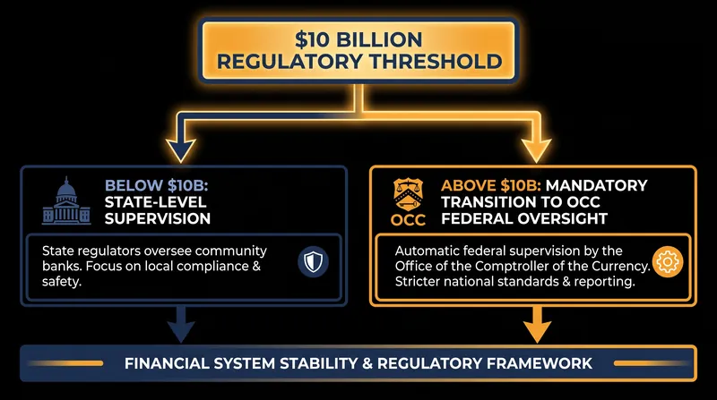 Issuers crossing $10 billion in circulation must transition from state to federal oversight.