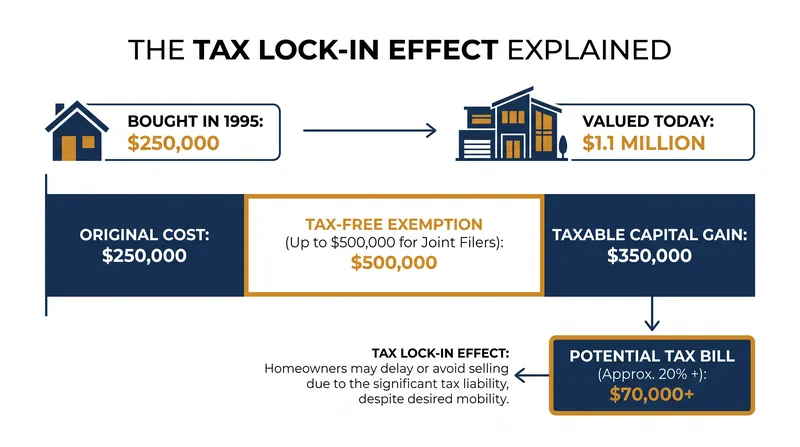 How decades of unadjusted inflation push middle-class home sales into heavy capital gains tax penalties.
