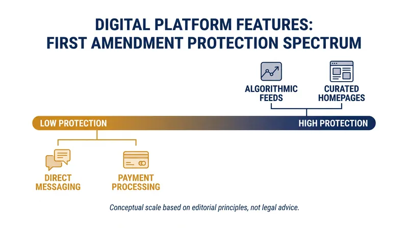 The Court distinguished between highly curated public feeds and passive, unmoderated communication tools.