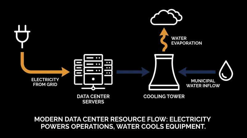 Modern data centers require immense amounts of electricity and water to keep servers cool.