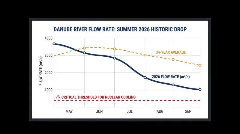 Danube River flow rates have plummeted to their lowest levels for July in 34 years.