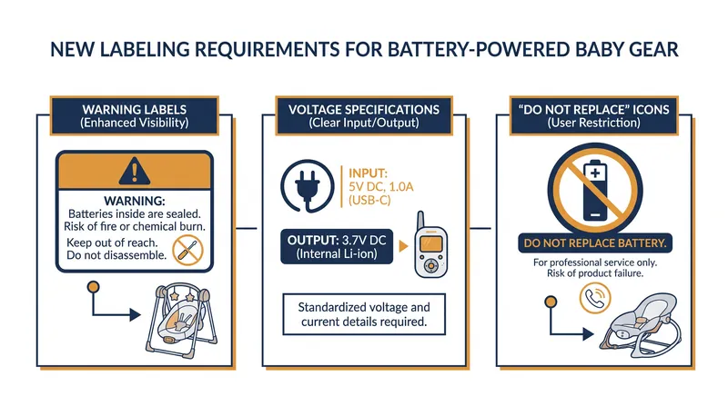 Manufacturers must now permanently mark battery compartments with exact specifications and replacement warnings.