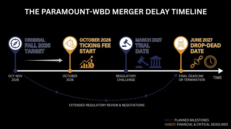 The legal timeline pushing the merger decision into 2027.