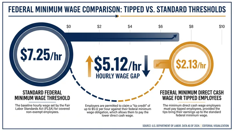 Employers taking a tip credit must ensure employee gratuities bridge the gap to the standard minimum wage.