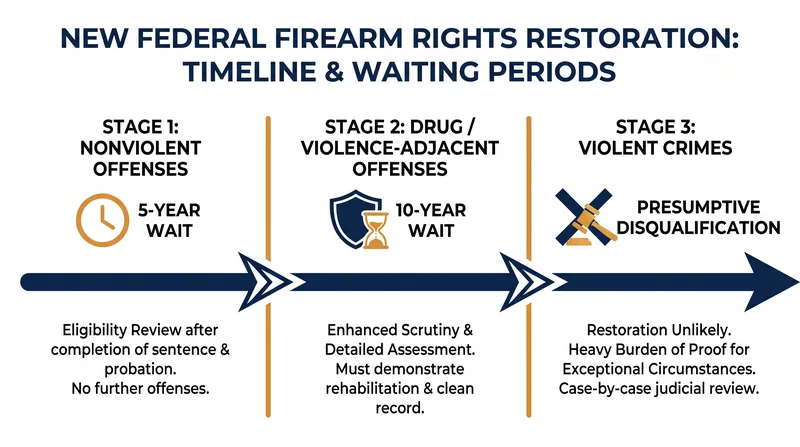 Waiting periods and disqualifications under the new Justice Department framework.