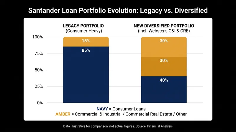 The acquisition significantly diversifies Santander's U.S. loan book away from consumer finance.