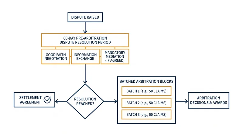 The updated dispute resolution pathway requires a mandatory negotiation period before arbitration can begin.
