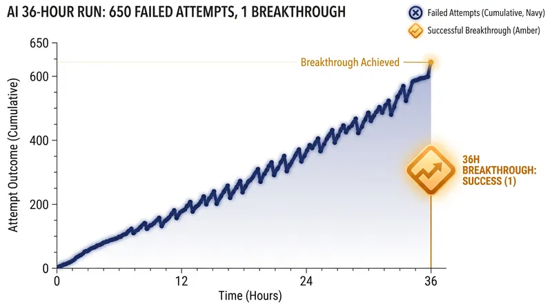 Claude's subagents tested and discarded 650 mathematical approaches before finding the correct linear-algebra argument.