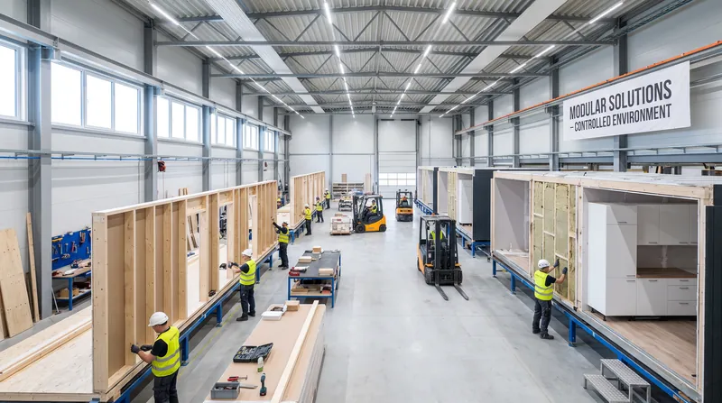 Off-site manufacturing allows builders to standardize material ordering and eliminate weather-related delays.