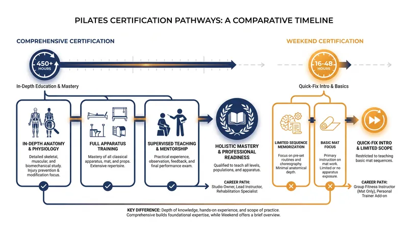Comprehensive Pilates certifications require hundreds of hours of anatomy study and supervised practice.