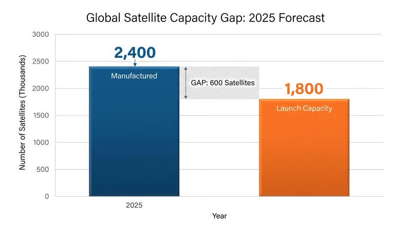 Global satellite manufacturing outpaced launch capacity by roughly 600 units in 2025.