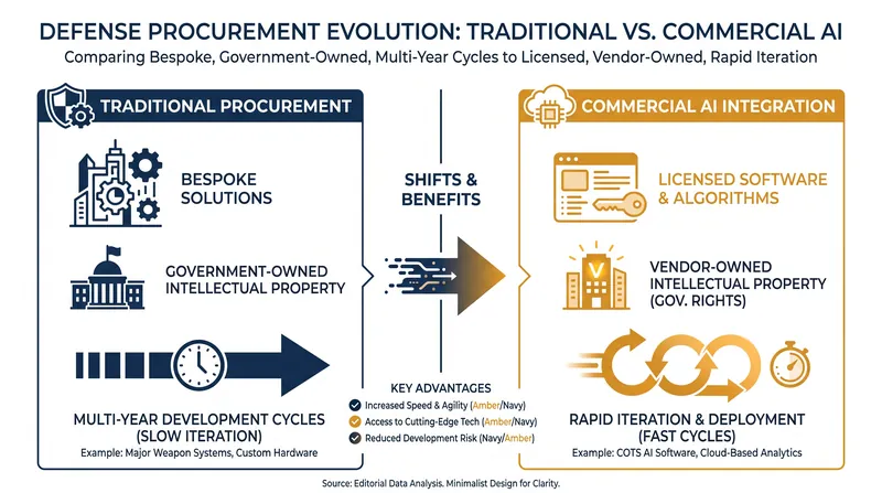The shift from bespoke military hardware to licensed commercial software changes the fundamental ownership structure of defense technology.