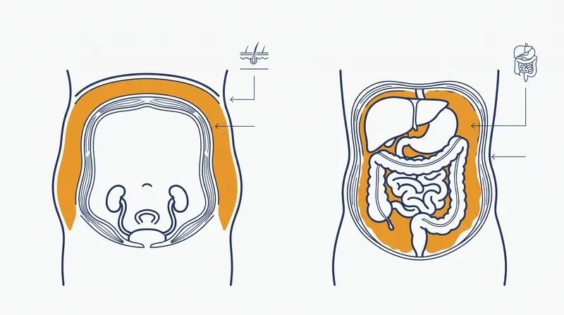 Visceral fat surrounds vital organs and releases inflammatory markers, unlike inert subcutaneous fat.
