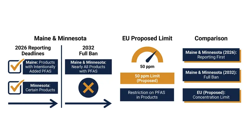 The regulatory timeline phasing out PFAS in consumer and commercial building products.