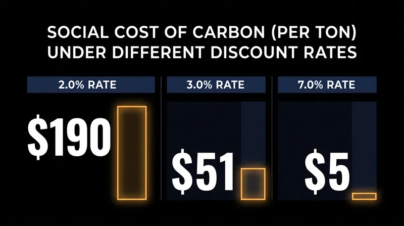 How the assumed discount rate drastically alters the calculated economic damage of one ton of carbon dioxide.