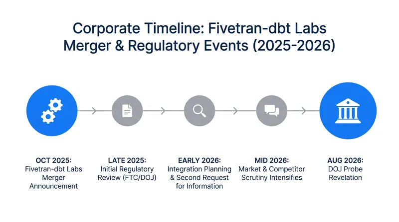 Timeline of the DOJ's scrutiny into a16z's data infrastructure portfolio.