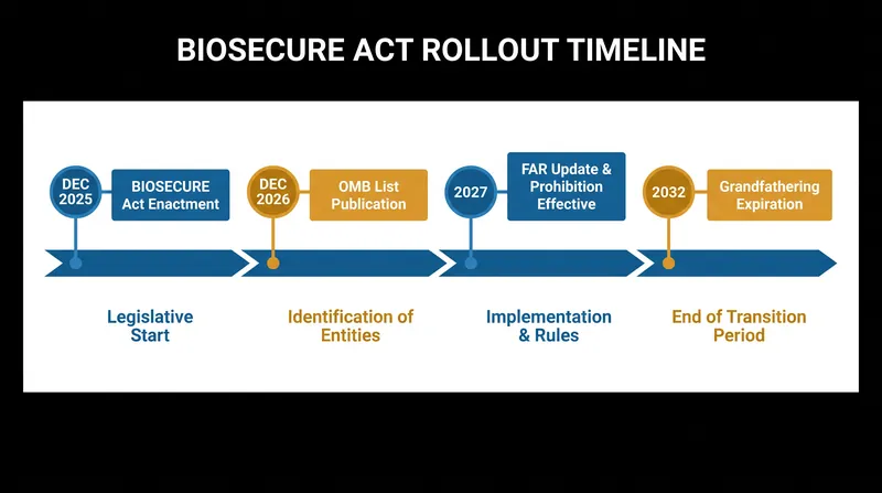 The statutory timeline drives a mid-to-late 2027 compliance mandate for most federal contractors.