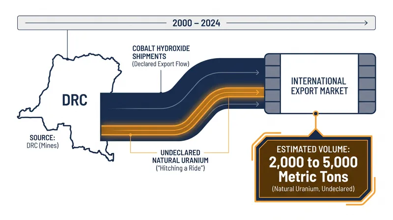 Scientific models estimate that thousands of tons of natural uranium have left the DRC embedded in routine cobalt exports.