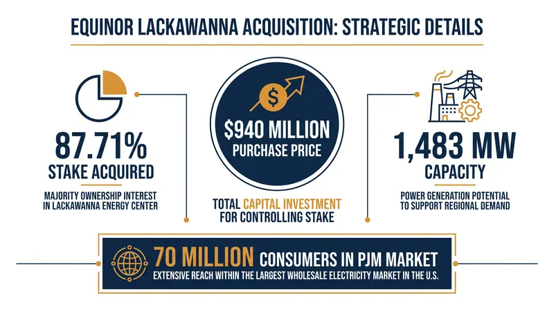 Key figures from Equinor's acquisition of the Lackawanna Energy Center.