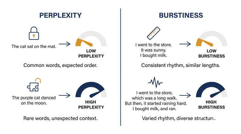 AI detectors rely on two primary statistical metrics—perplexity and burstiness—to guess whether a machine wrote a text.