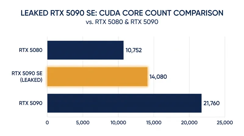 The rumored RTX 5090 SE sits squarely between the 5080 and 5090 in raw compute power.