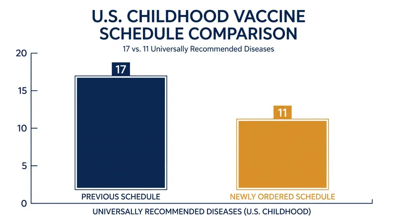 The executive order reduces the number of universally recommended childhood immunizations from 17 to 11.