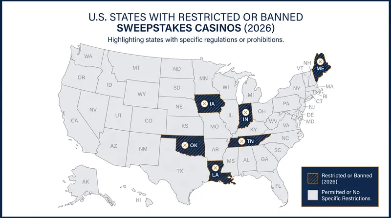 More than a half-dozen states have enacted legislation targeting sweepstakes casinos in 2026.