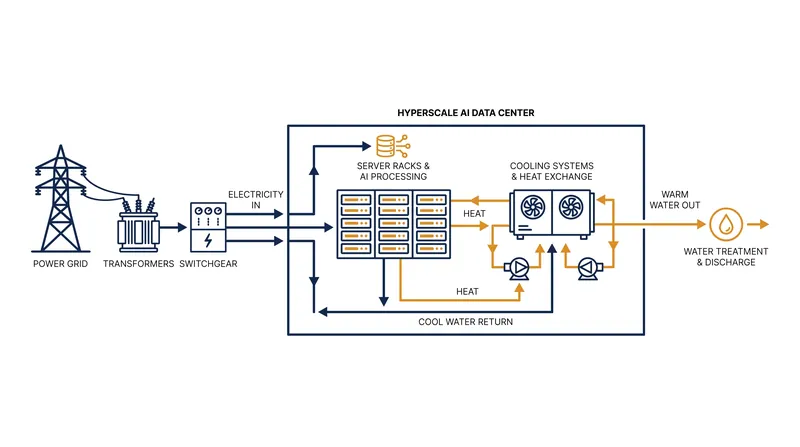 Hyperscale data centers require massive amounts of water for cooling and electricity for servers.