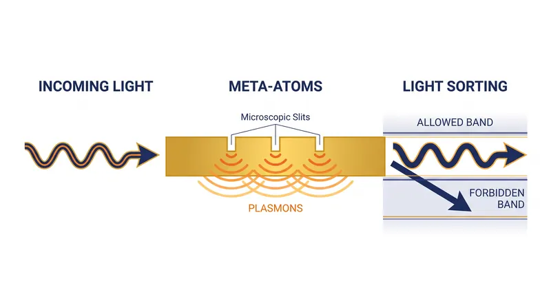 The metacrystal acts as a passive geometric filter, sorting light based on its quantum statistical properties.