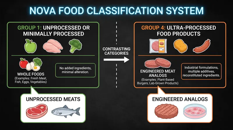 The NOVA classification system groups foods by their degree of industrial processing.