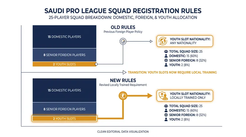 The new framework reserves the two under-21 roster spots exclusively for locally trained players.