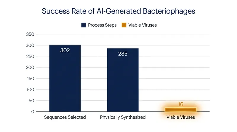 While the AI generated thousands of designs, only 16 of the synthesized genomes produced functioning viruses.