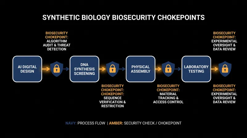 An AI-generated DNA sequence is only a digital blueprint; it must pass through several physical chokepoints to become a biological reality.
