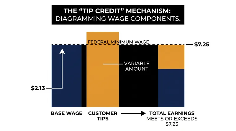 How the federal tip credit allows employers to count customer gratuities toward minimum wage requirements.