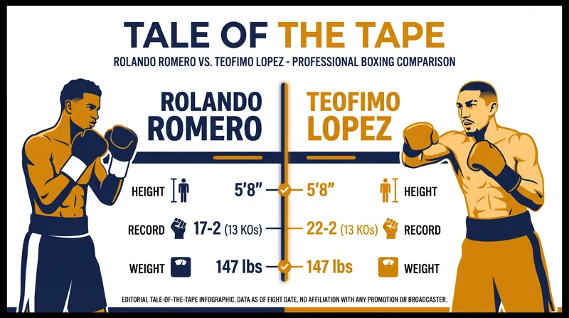 Tale of the tape: Romero and Lopez share identical height and knockout counts heading into their title clash.