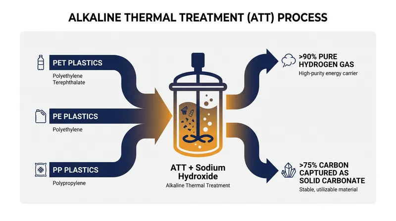 The ATT process bypasses the need for sorting, producing clean hydrogen while trapping carbon as a solid mineral.
