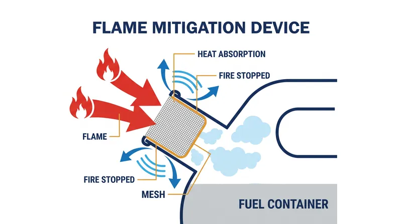 Flame arrestors use a fine mesh to absorb heat, dropping the temperature below the ignition point and quenching the flame.