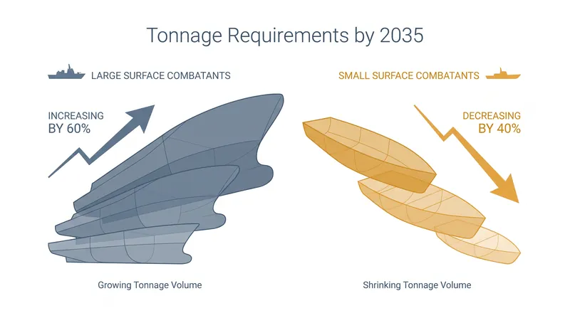 To accommodate the new battleships, the Navy will reduce the tonnage of smaller frigates.