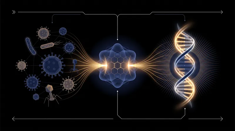 Instead of targeting a single strain, the AI identifies conserved structural features shared across an entire viral family to compute a universal 'super-antigen'.